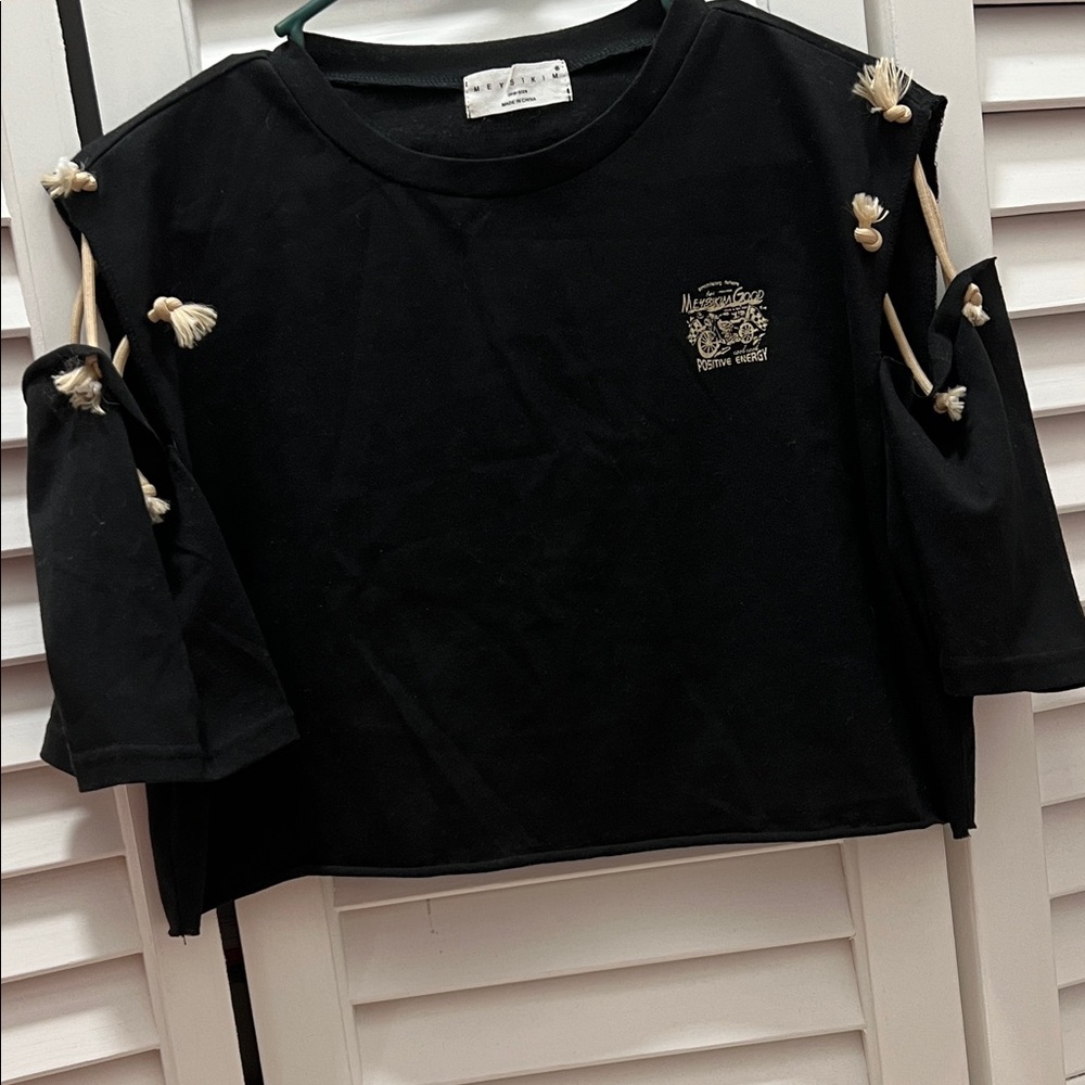 Black Women's Top with Unique Sleeve Design